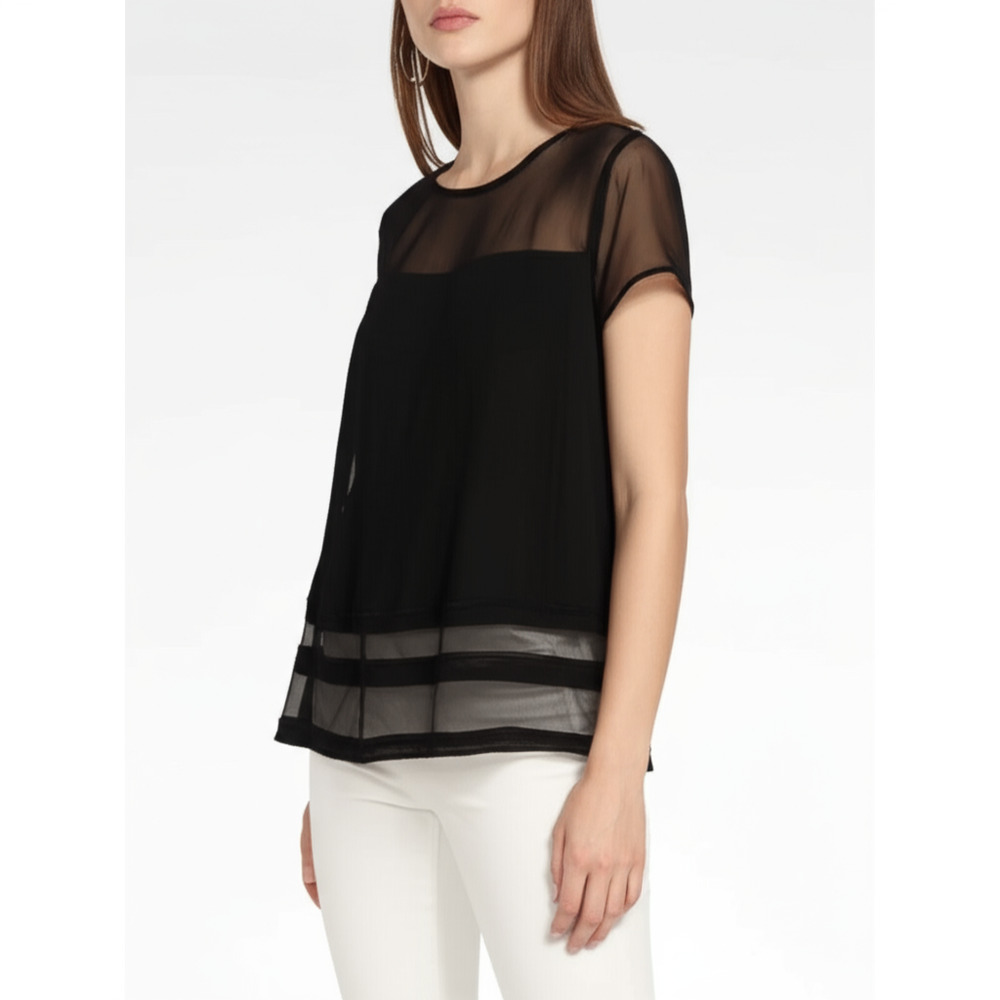Banana Republic Sheer Top Women's Small Black Short Sleeve Modern Chic NWT